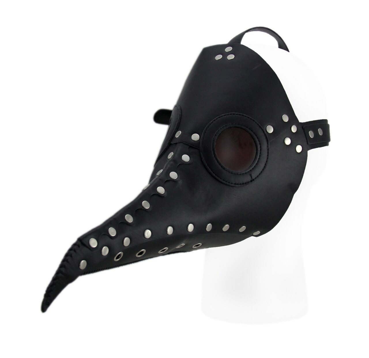 Studded Black Plague Doctor Long Nose Mask with Smoke Lenses